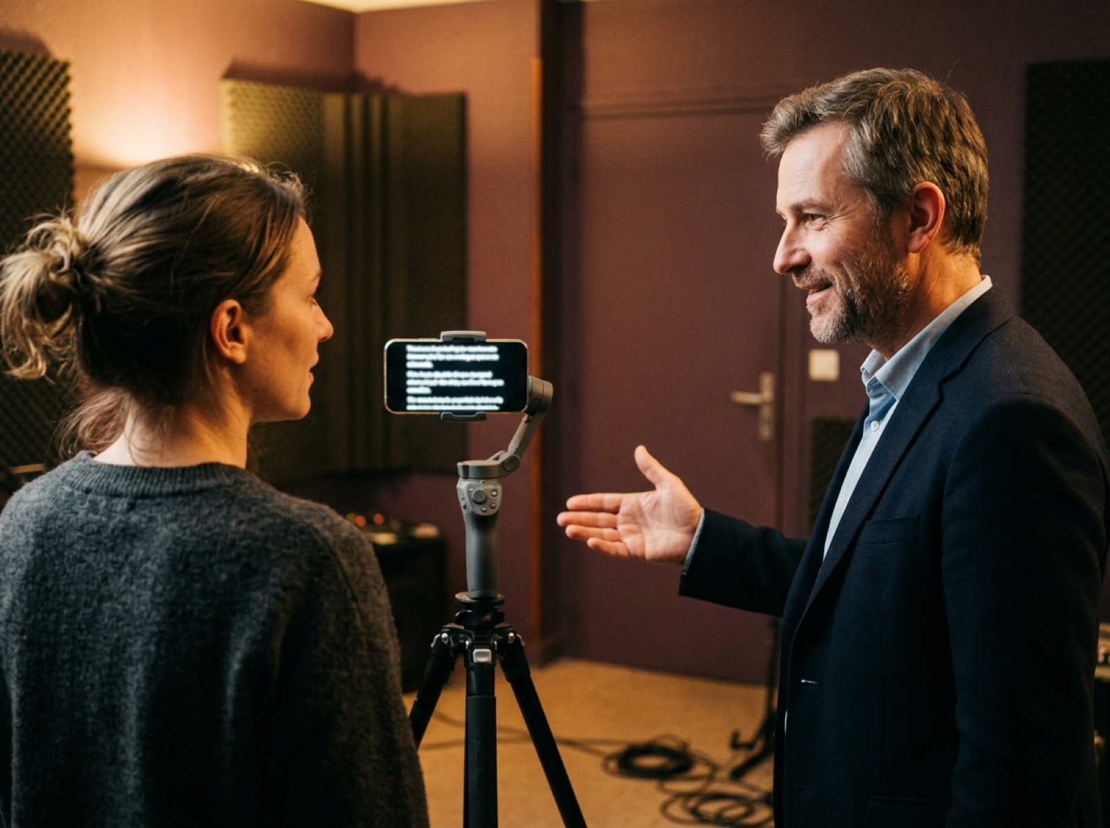 Illustration : une séance de coaching face caméra, avec un prompteur