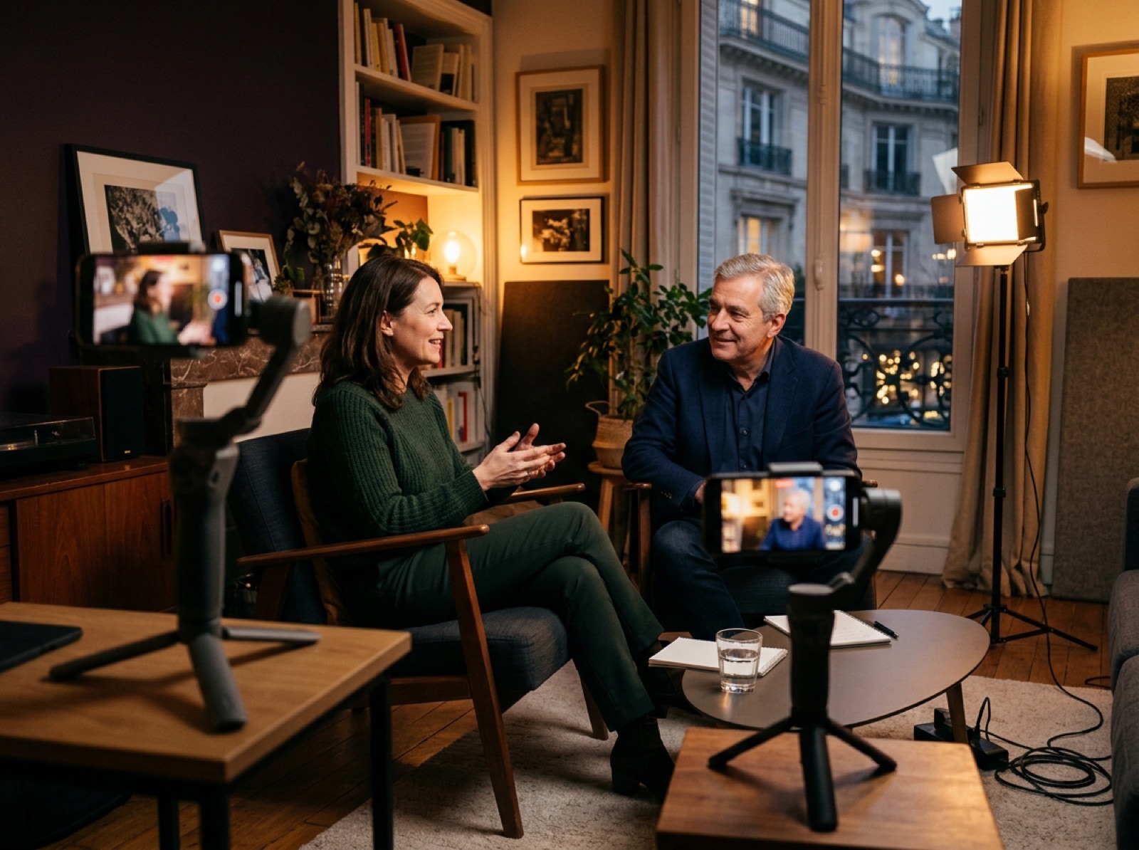 Illustration : une interview filmée dans une lumière chaude